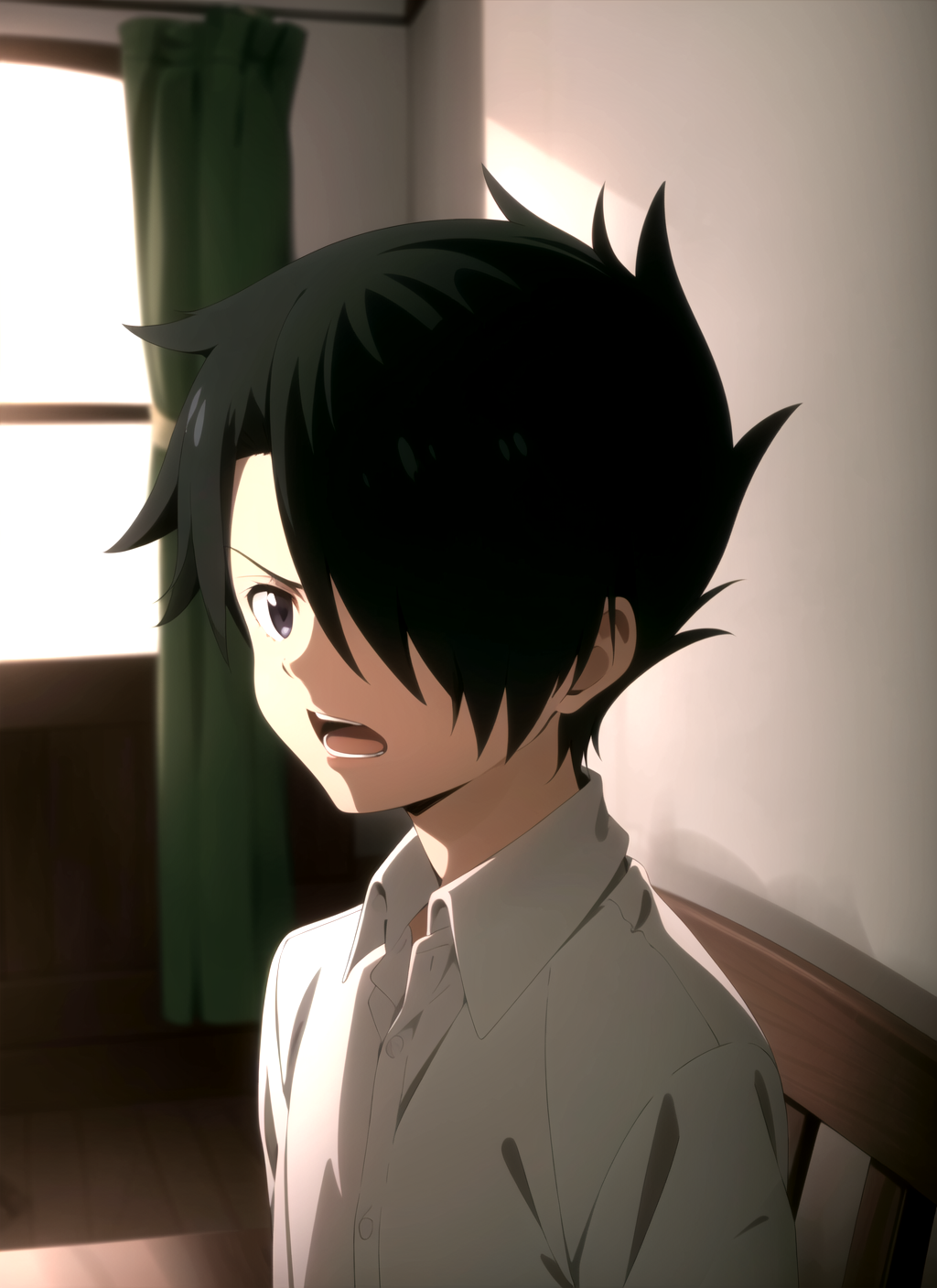 3978531203-3310753067-promisedNeverland , masterpiece, best quality, 1boy, solo, male focus, black hair, hair over one eye, shirt, open mouth, white s.png